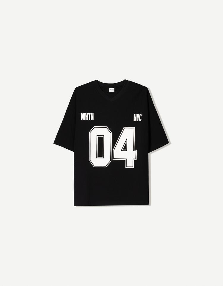 Printed short sleeve V-neck T-shirt