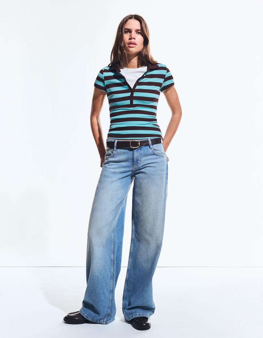 Prugasta polo majica kratkih rukava-Braon