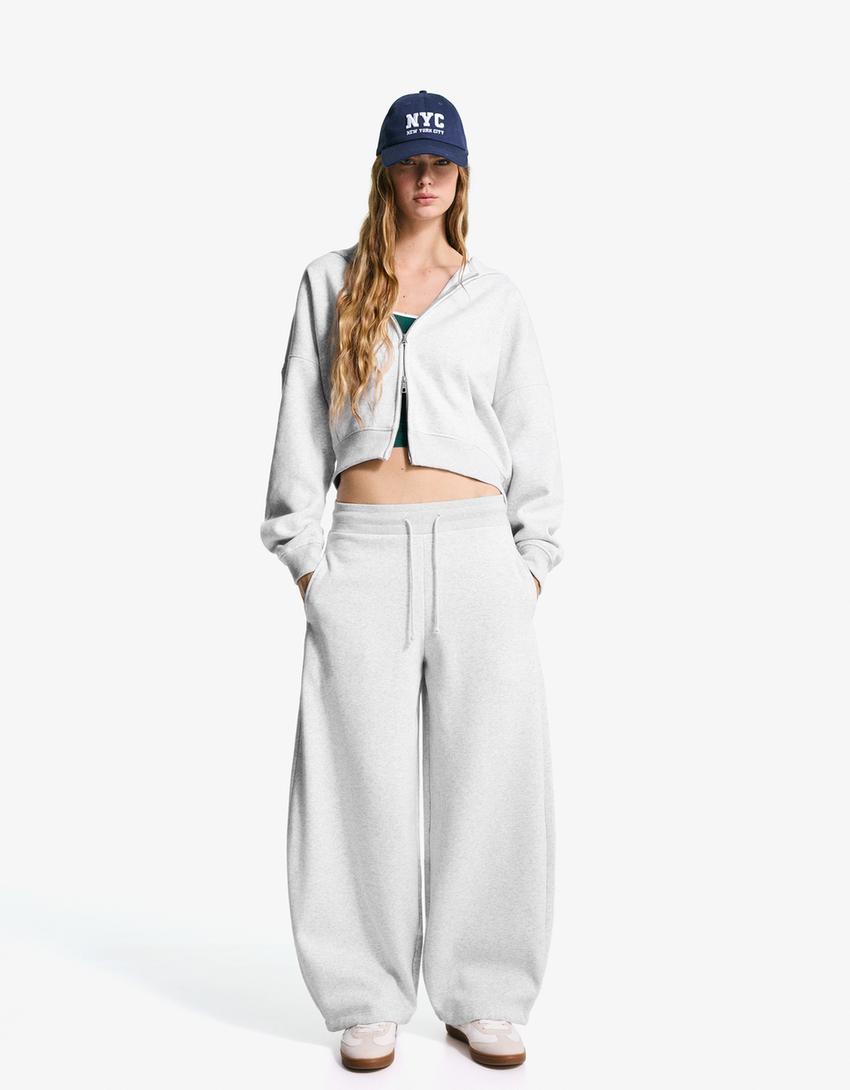 Oversized hoodie met rits-Grijs-2