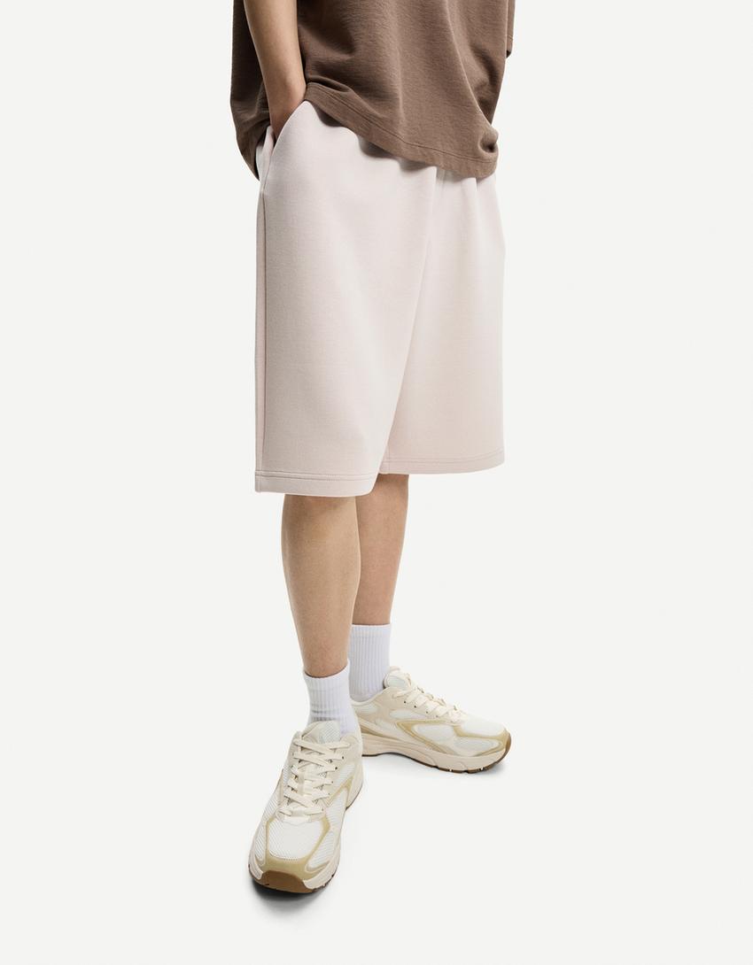 Bermuda oversize effet néoprène-Beige-1