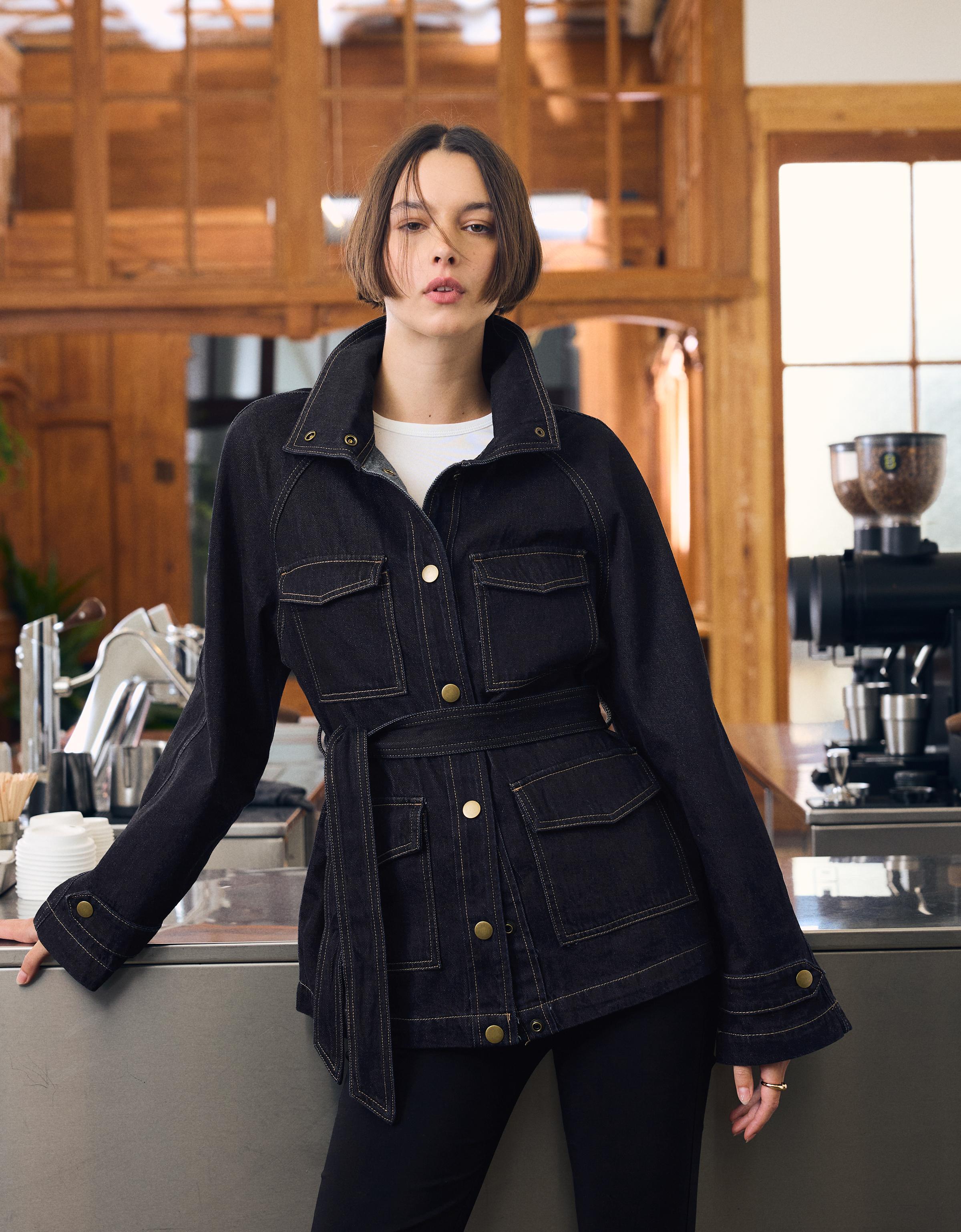 Cazadora Denim Cinturón Mujer Xs Marino