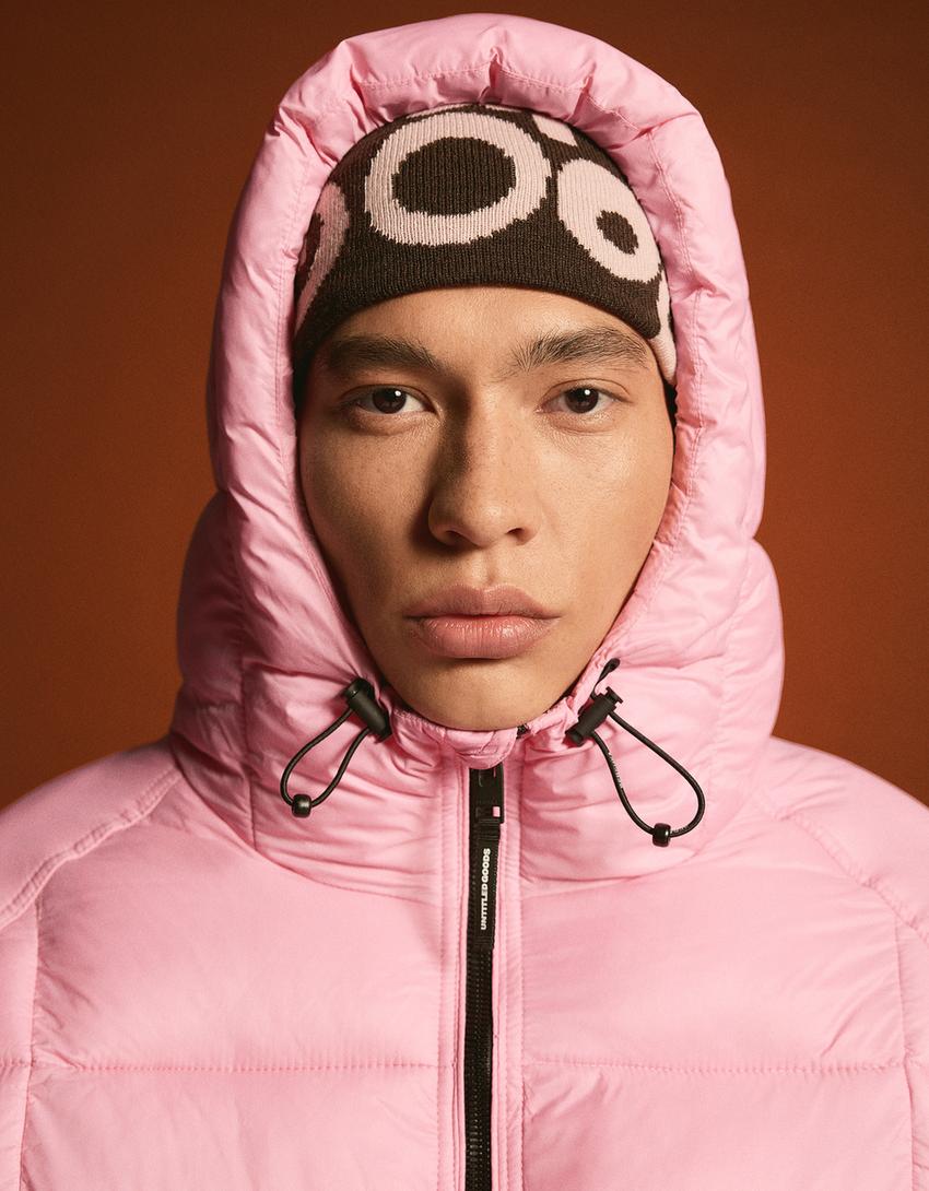Grafik baskılı şişme ceket-Pembe