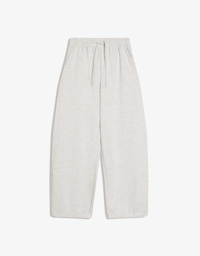 Plush barrel trousers with stoppers-Grey
