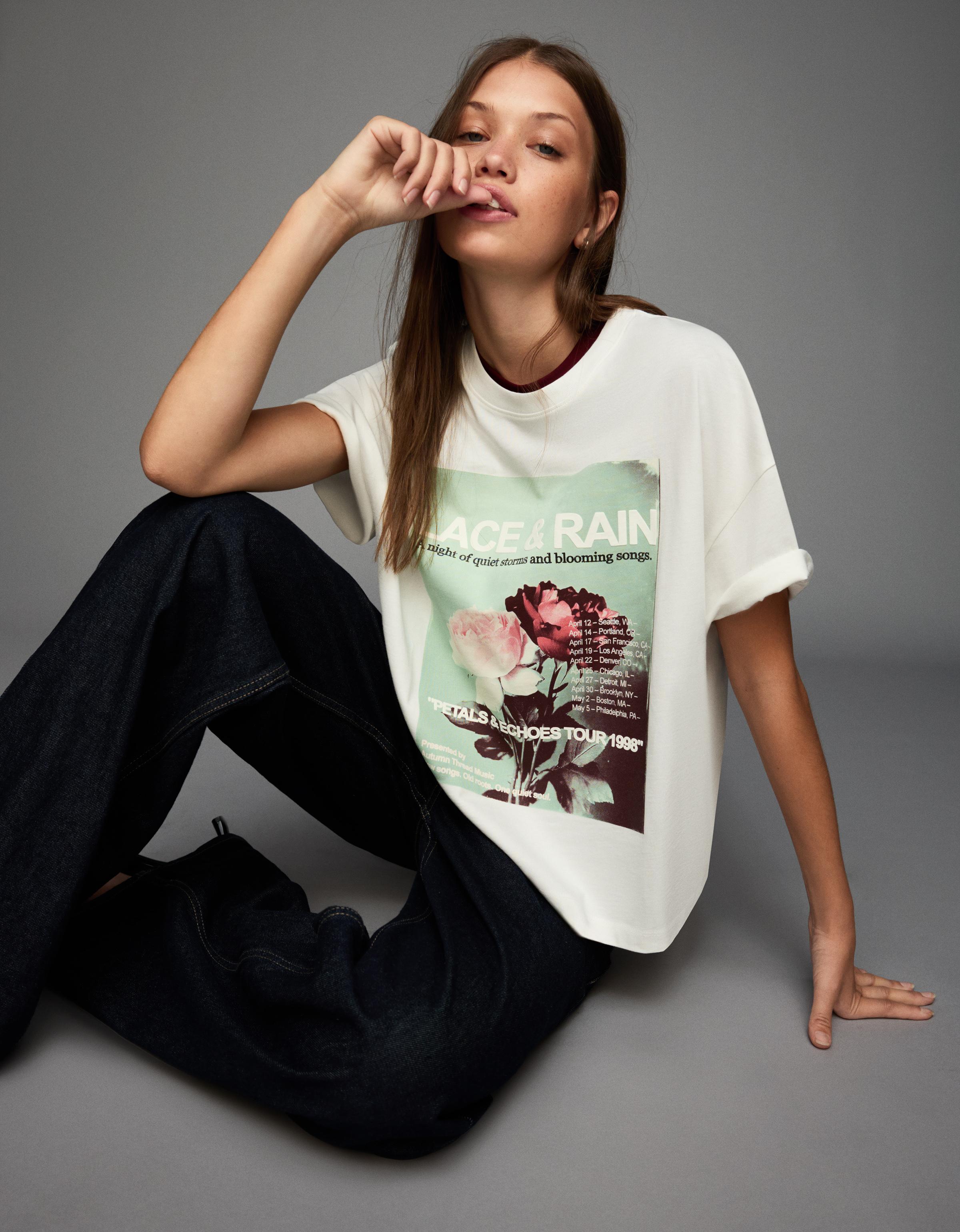 Bershka Oversize-T-Shirt Mit Print Damen S Grbrochenes Weiss