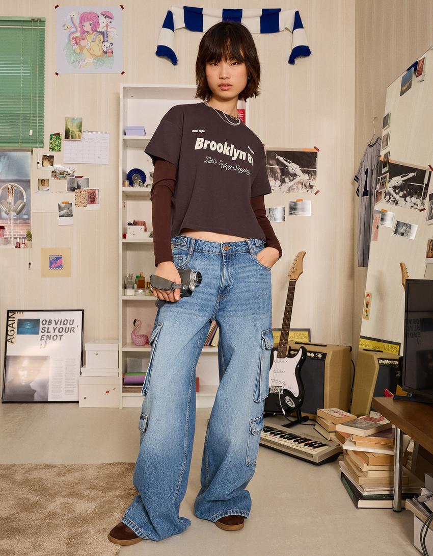 Short sleeve print T-shirt-Brown