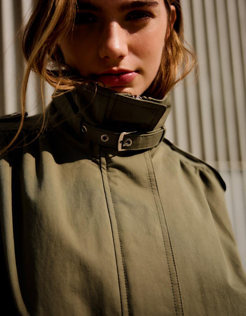 Jacket with ruched buckles-Khaki