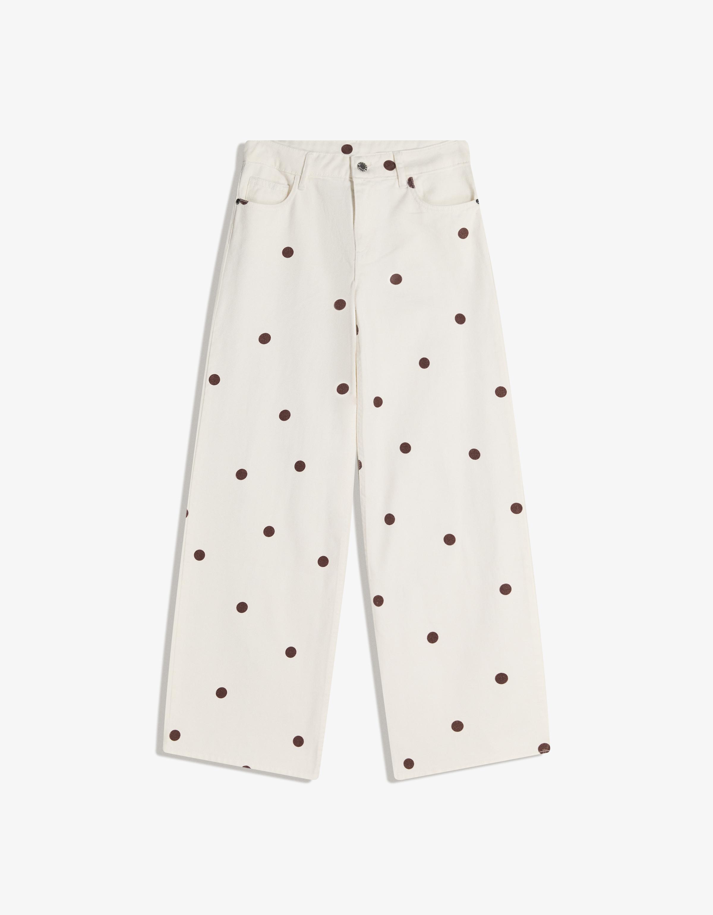 Puantiye desenli geniş paça jean - Görsel 3