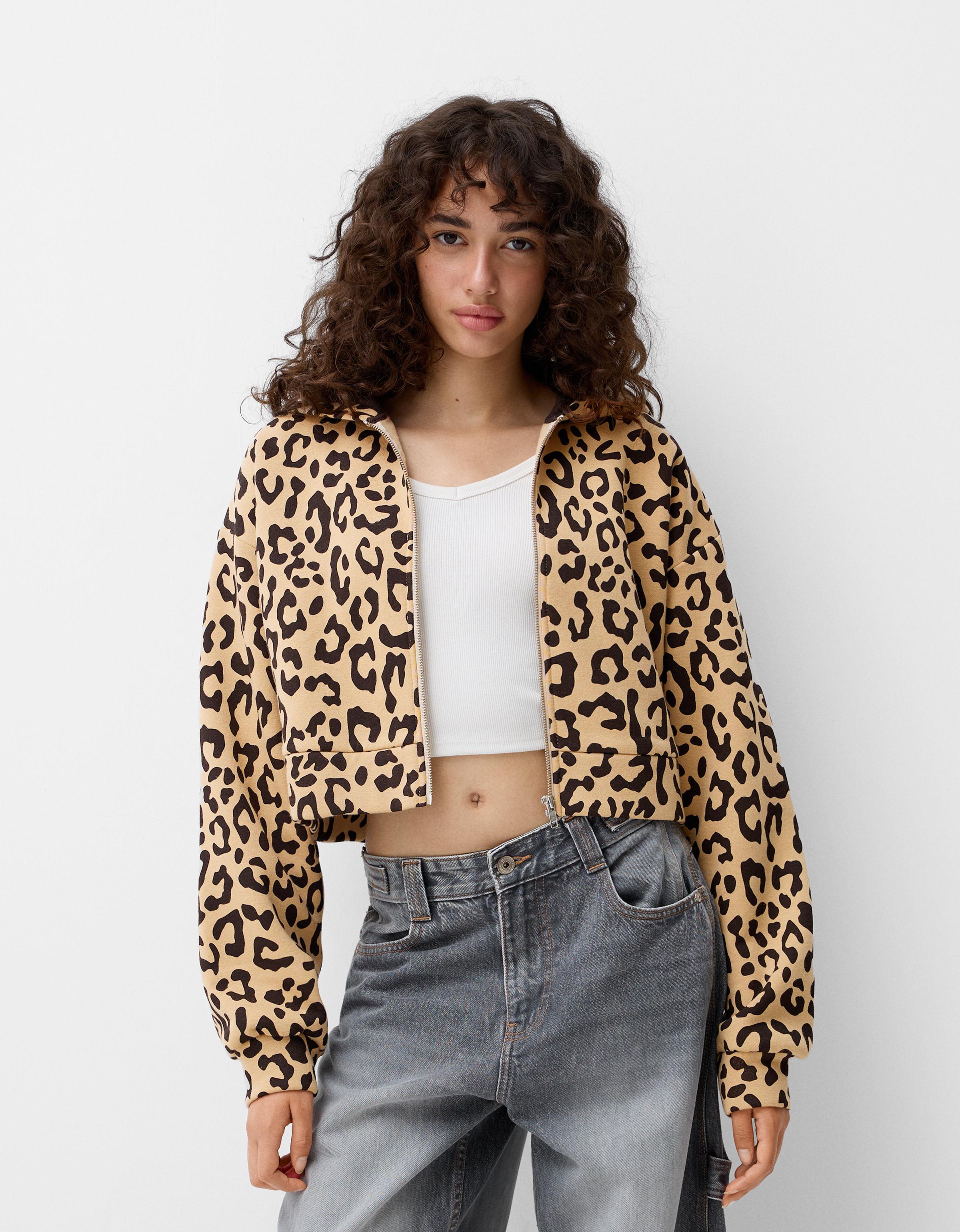 Bershka Hoodie Animalprint Damen Xs Camel