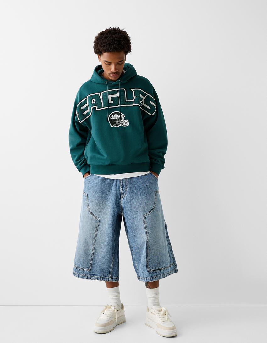 Суитшърт с качулка, апликация и щампа NFL-Зелено-3