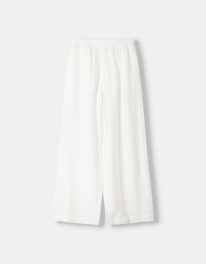 Chiffon shirt and trousers set-White-7