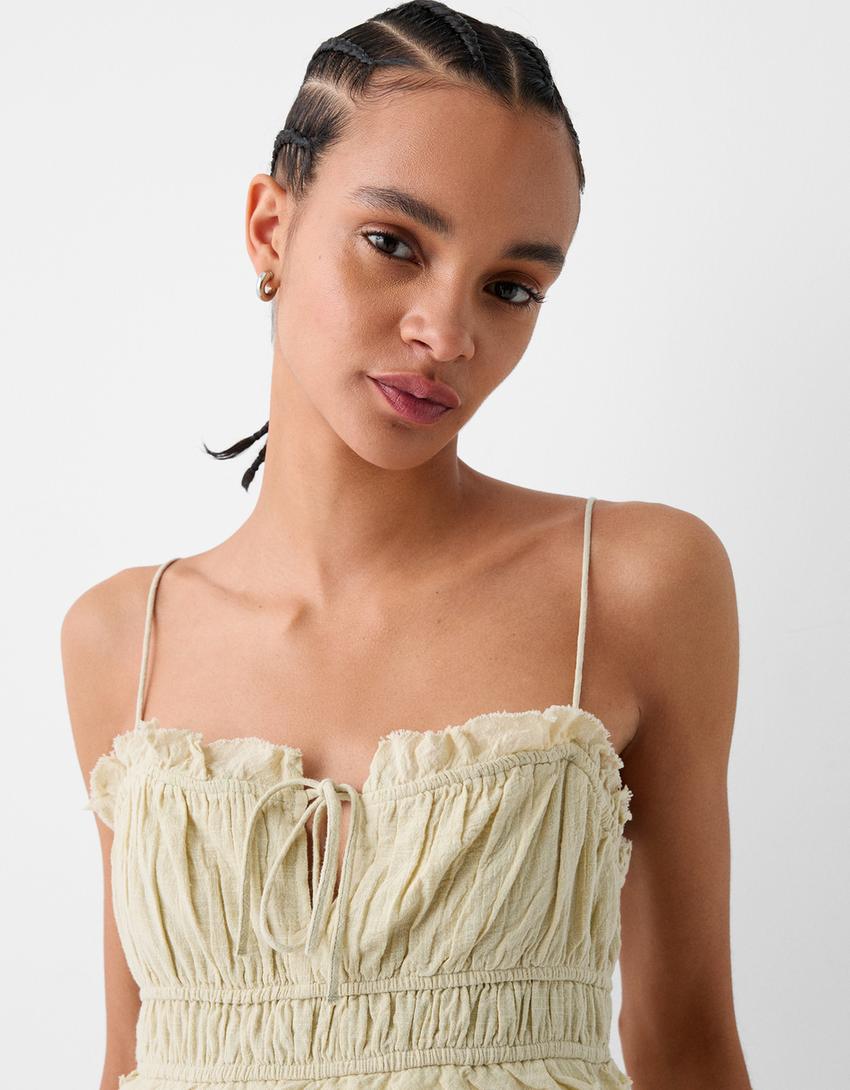 Mini-robe rustique volants-Vert-3