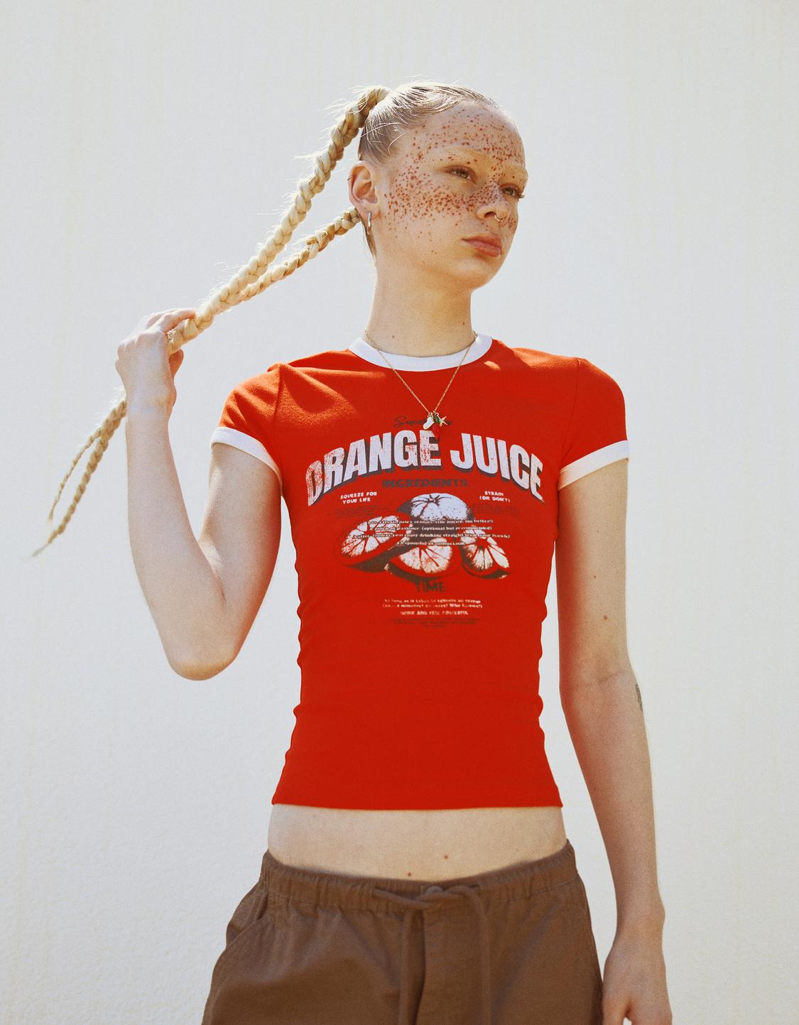 Printed ribbed short sleeve T-shirt