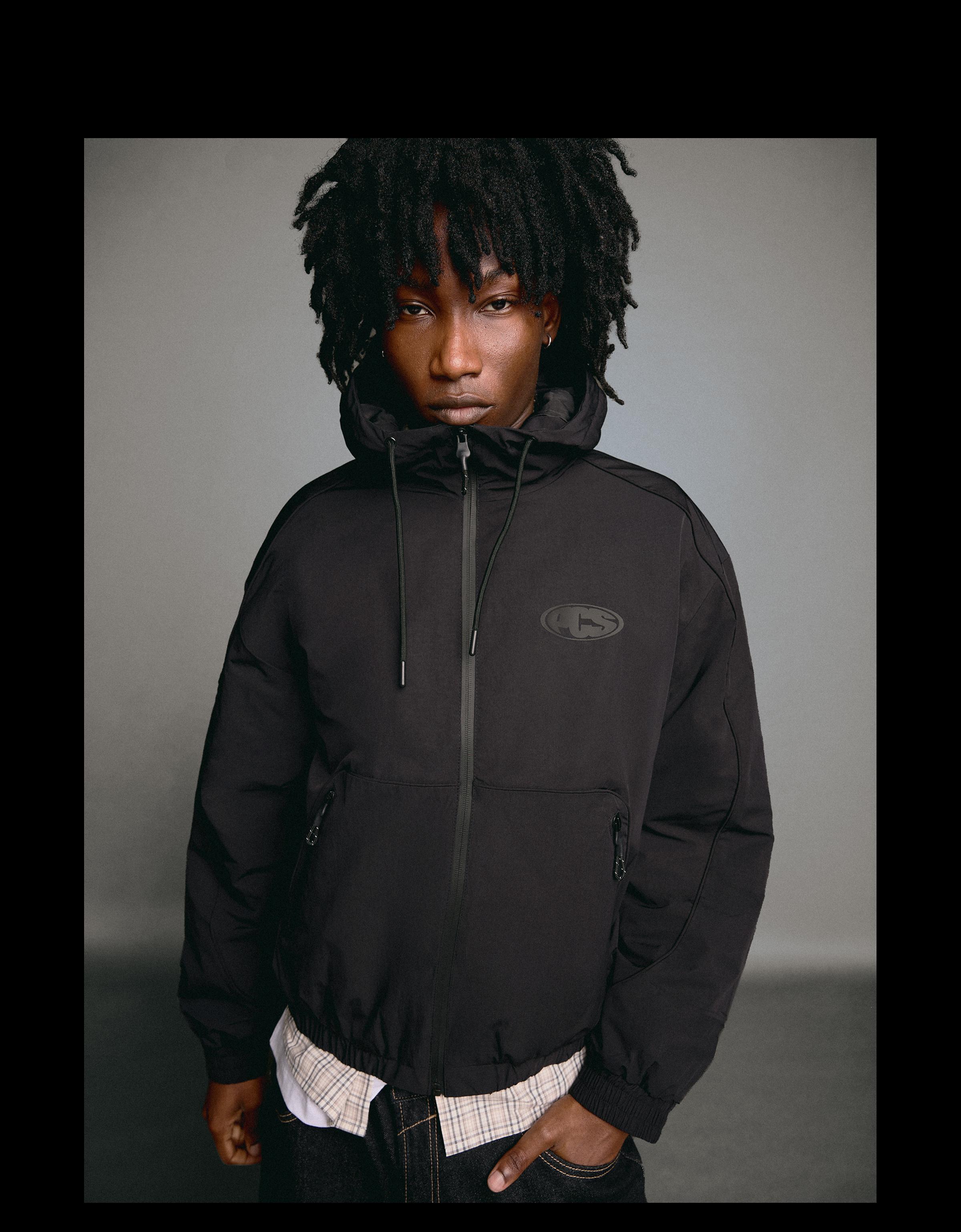 Technical hooded jacket — Black