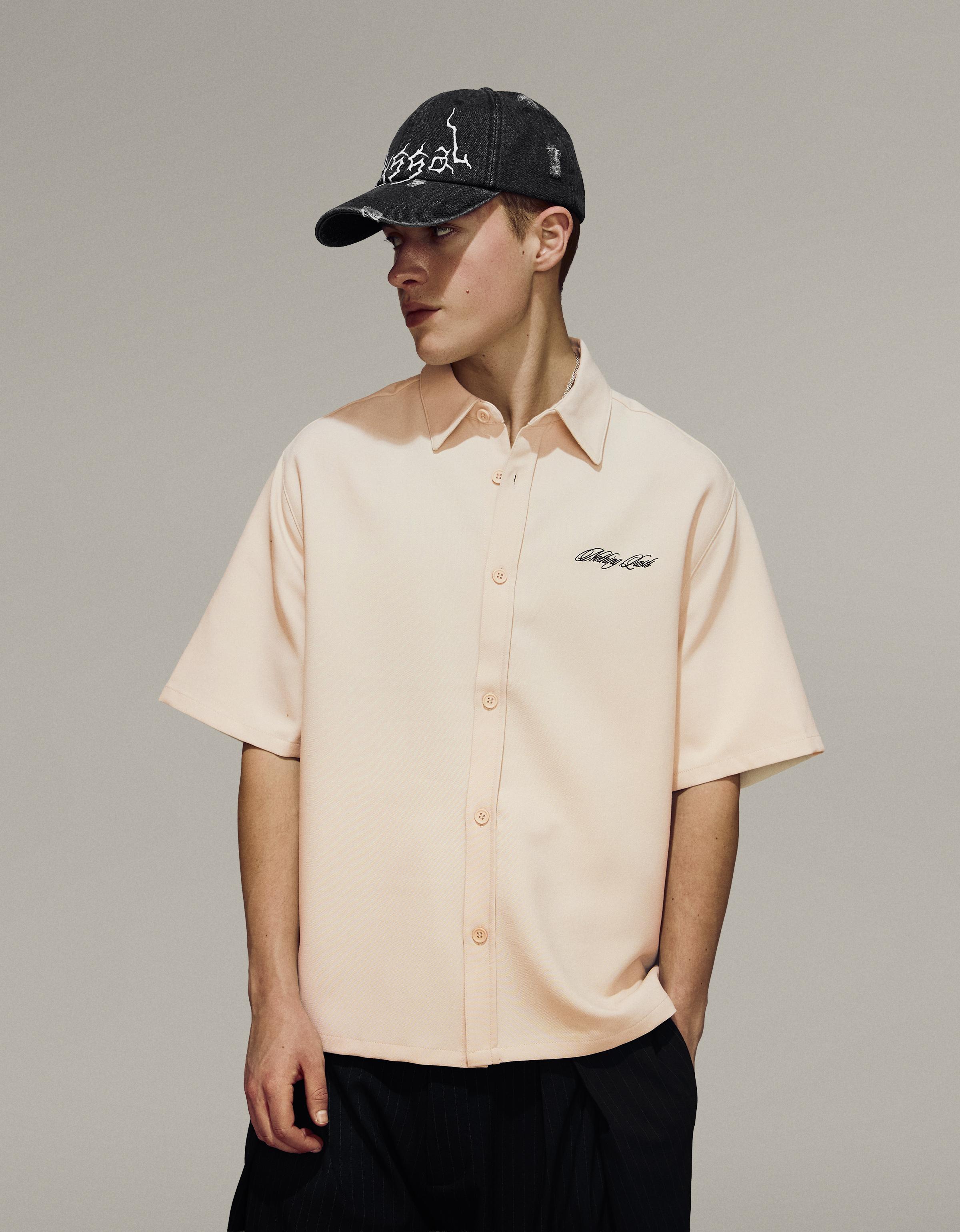 Camisa Manga Corta Bordado Hombre M Crudo