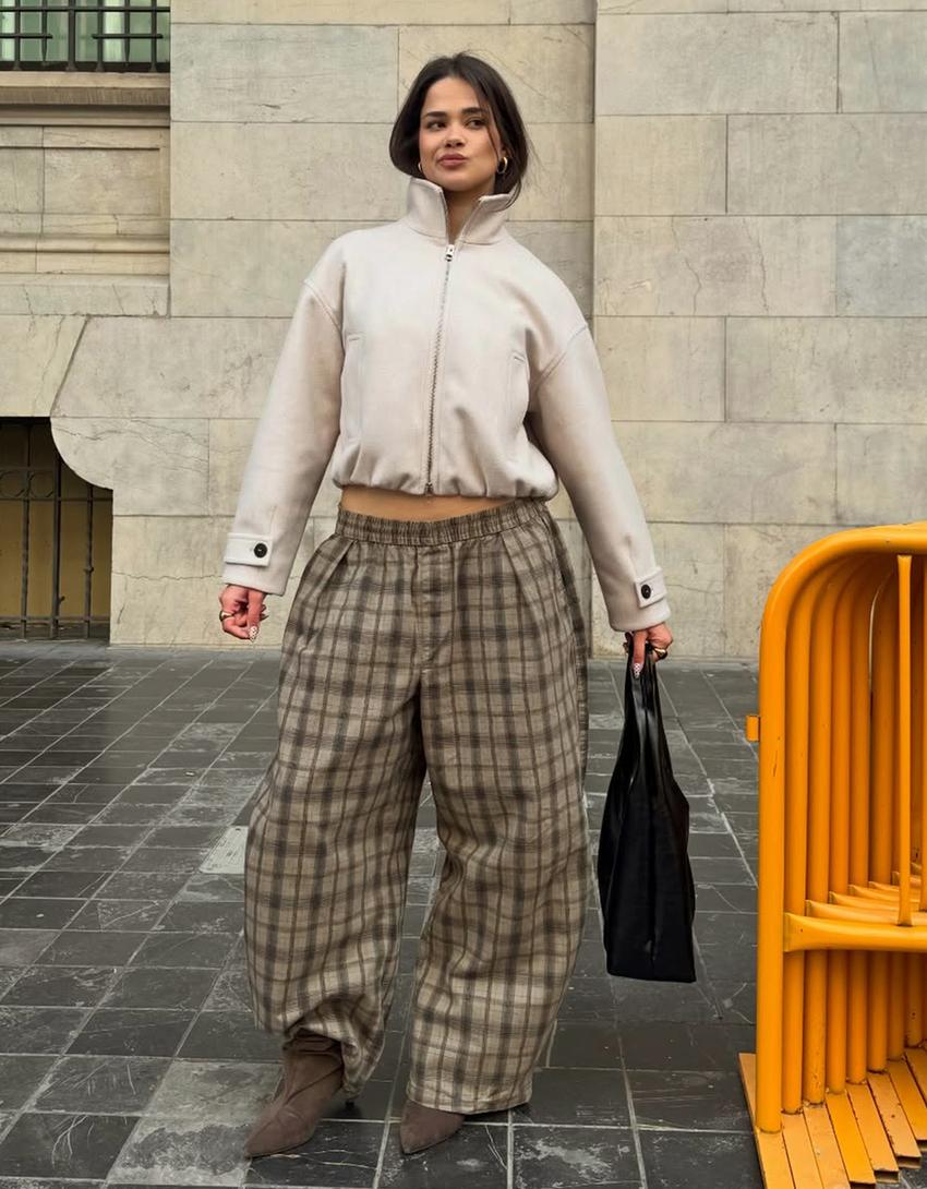 Pantalón balloon print-Gris