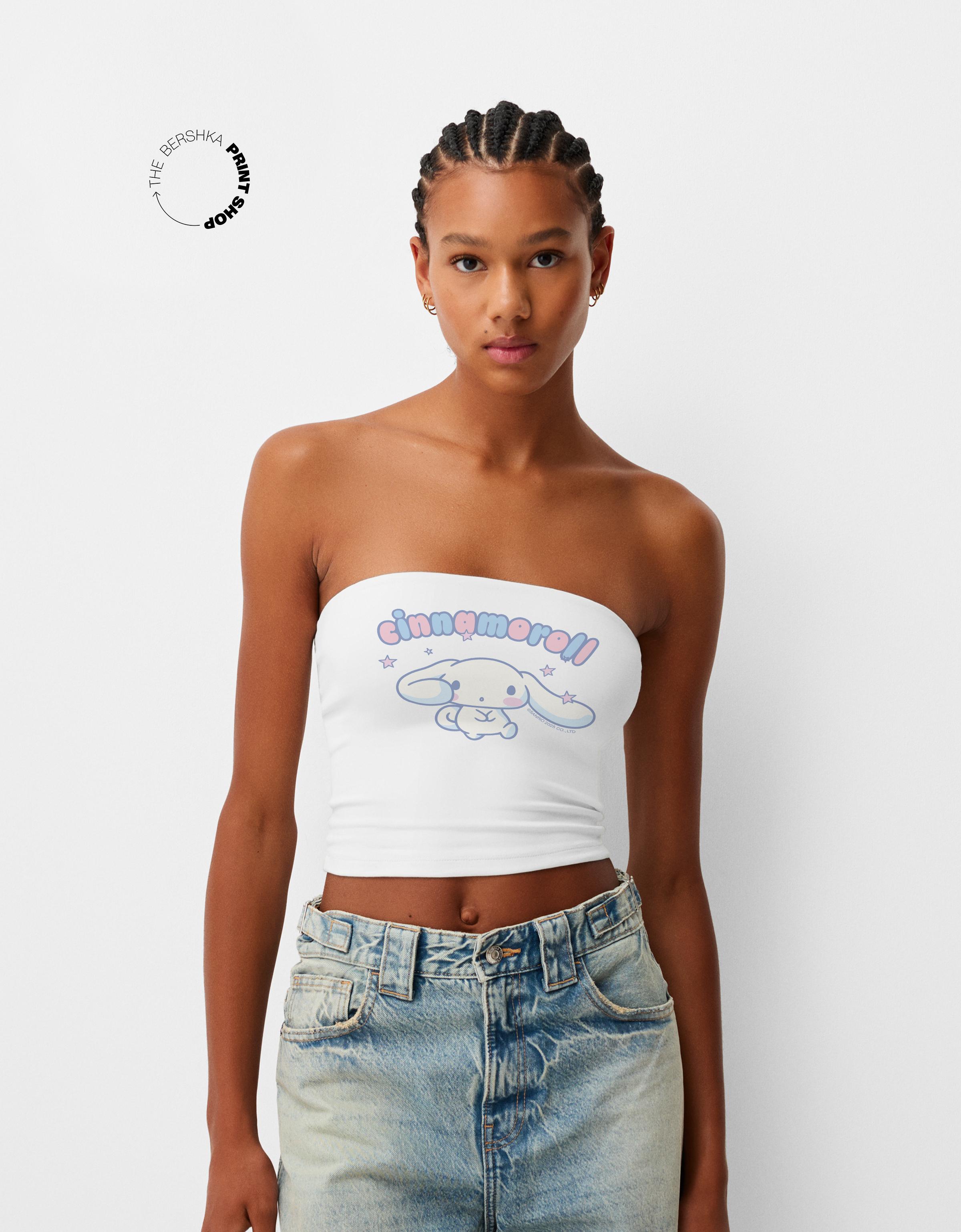 Bershka Bandeau-Top Cinnamoroll Damen S Weiss