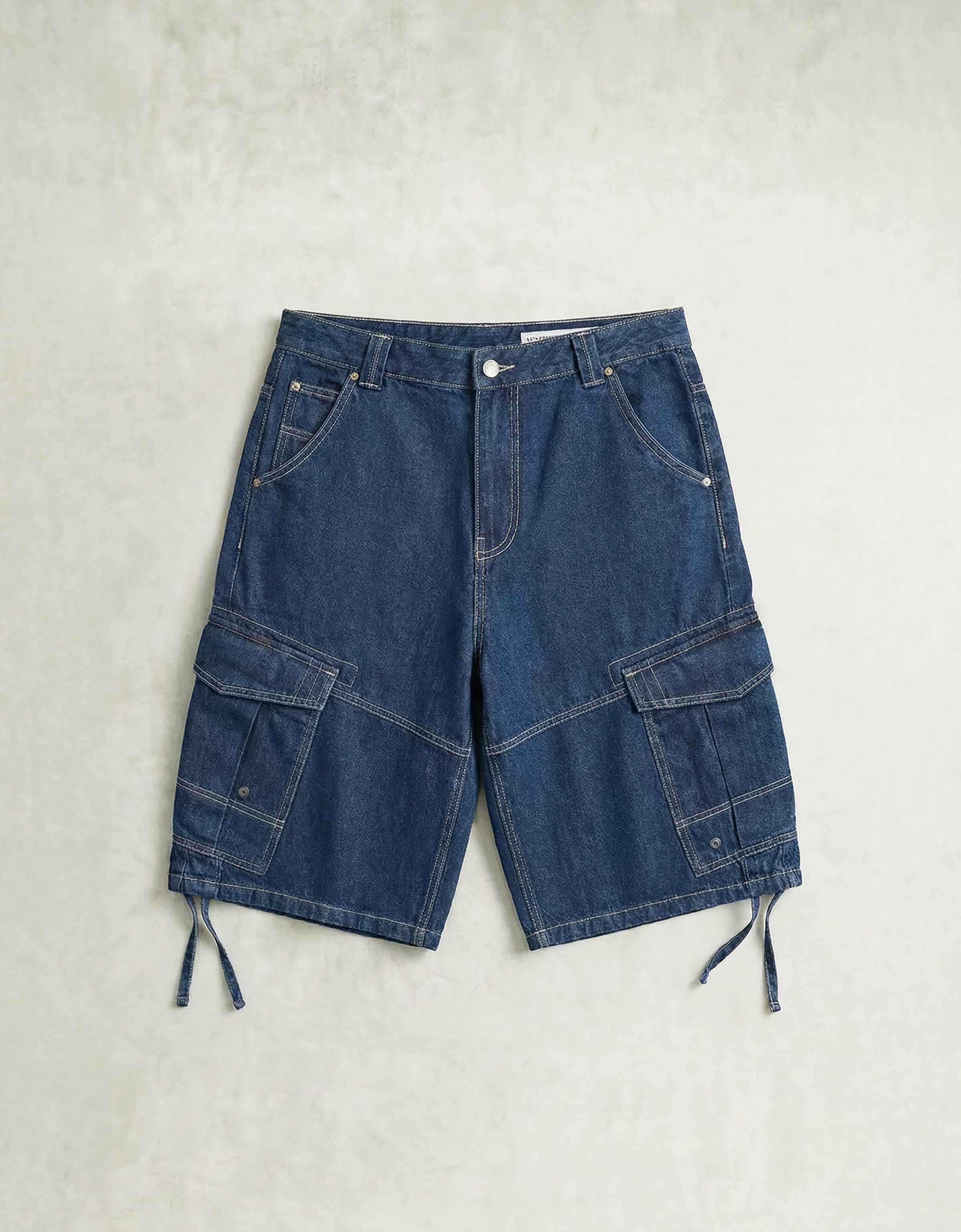 Denim cargo parachute Bermuda shorts — Navy
