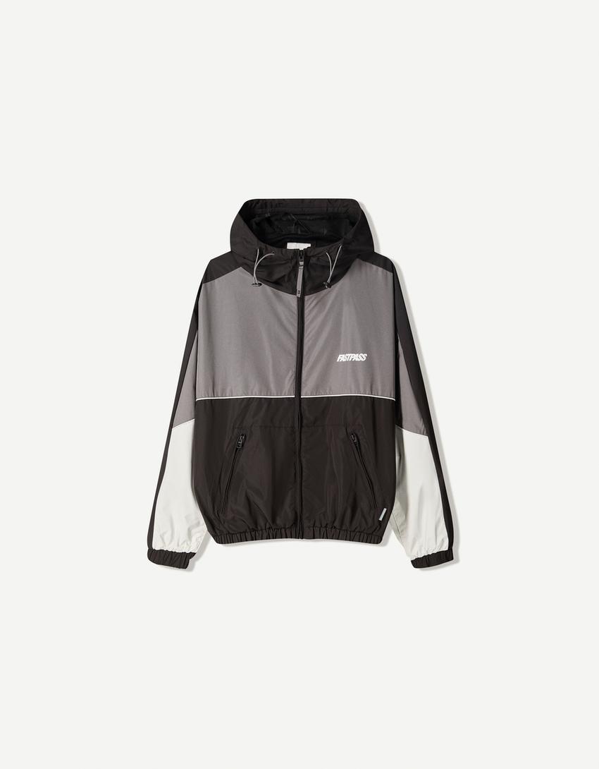 Blouson léger color block capuche-Noir