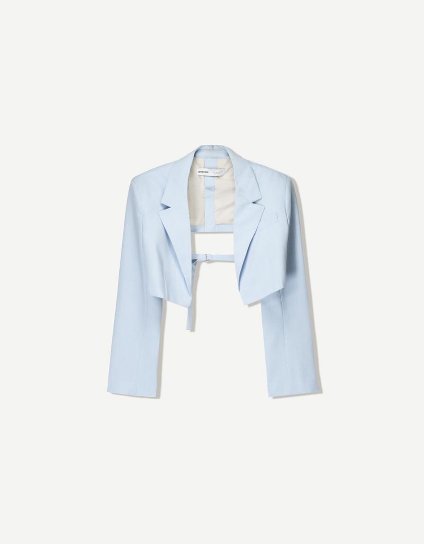 Super cropped blazer-Light blue