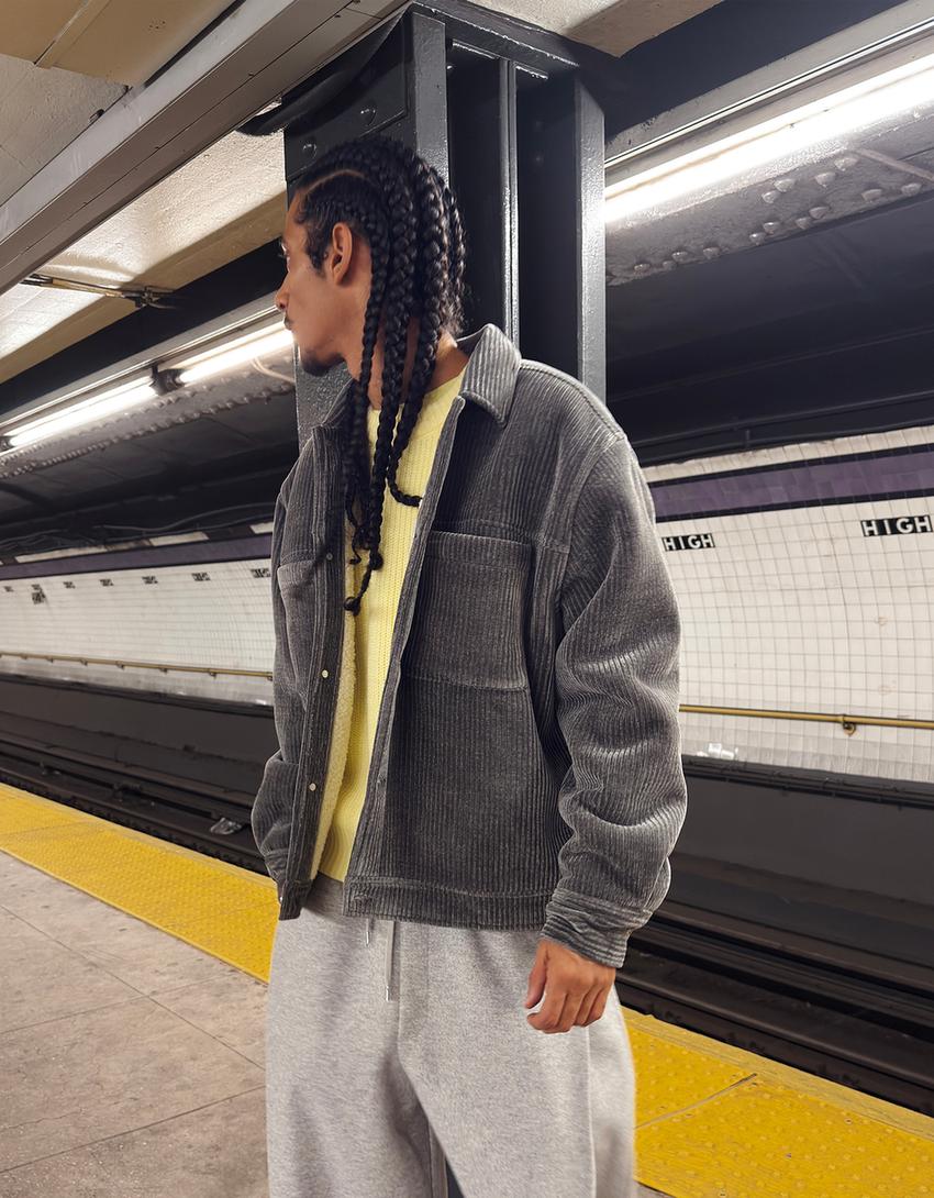 Boxy-Jacke mit Lammfellimitat-Dunkelgrau