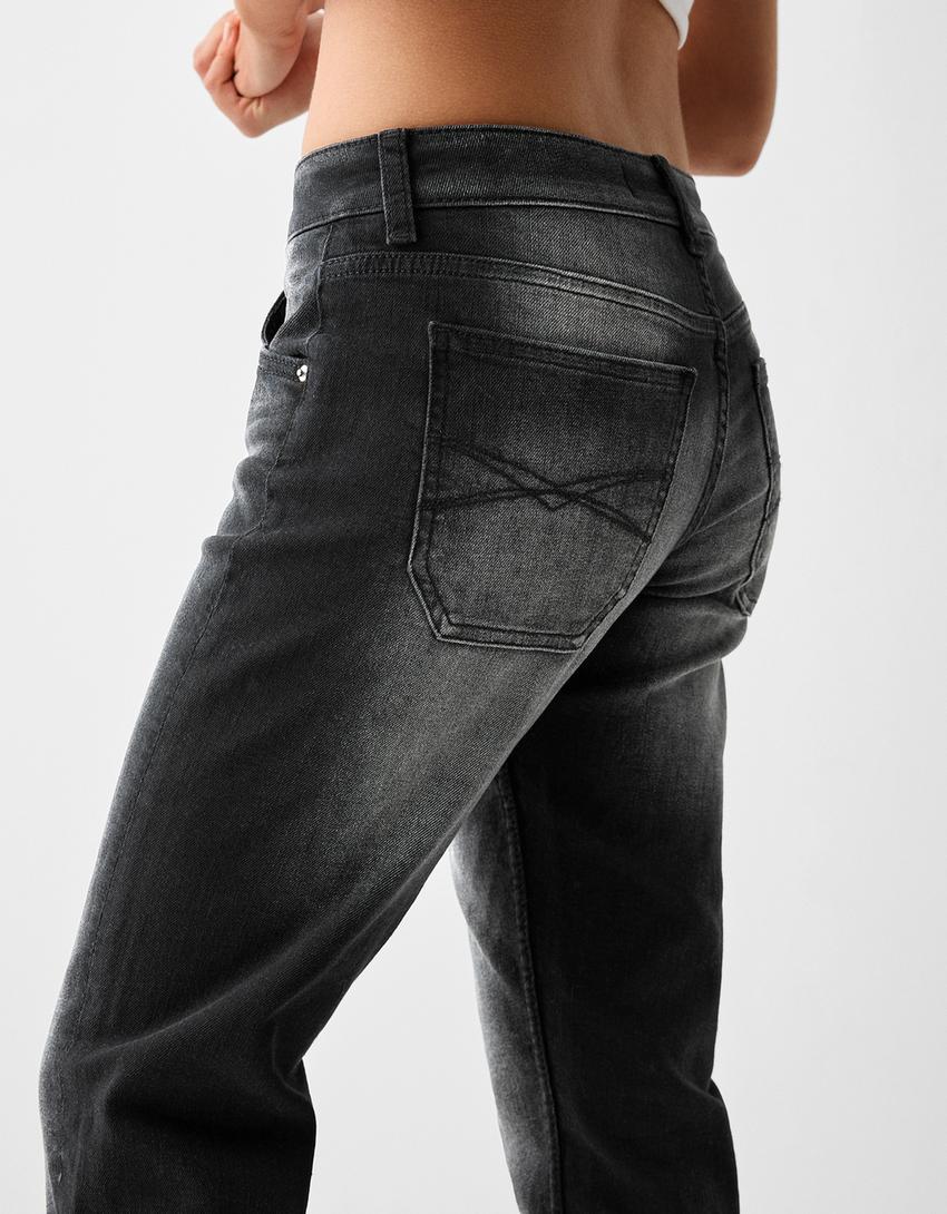 Low-waist straight fit jeans-Black-3