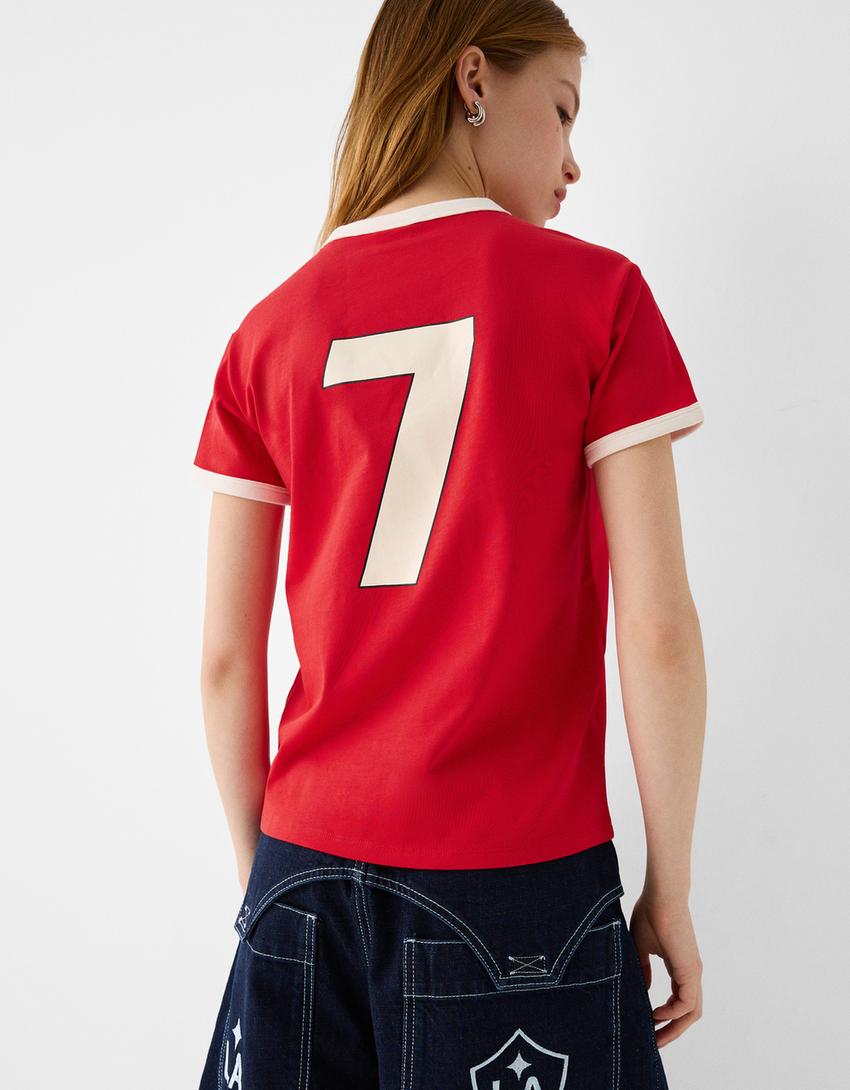 Short Sleeve Sports T Shirt With Contrast Detail Women Bershka