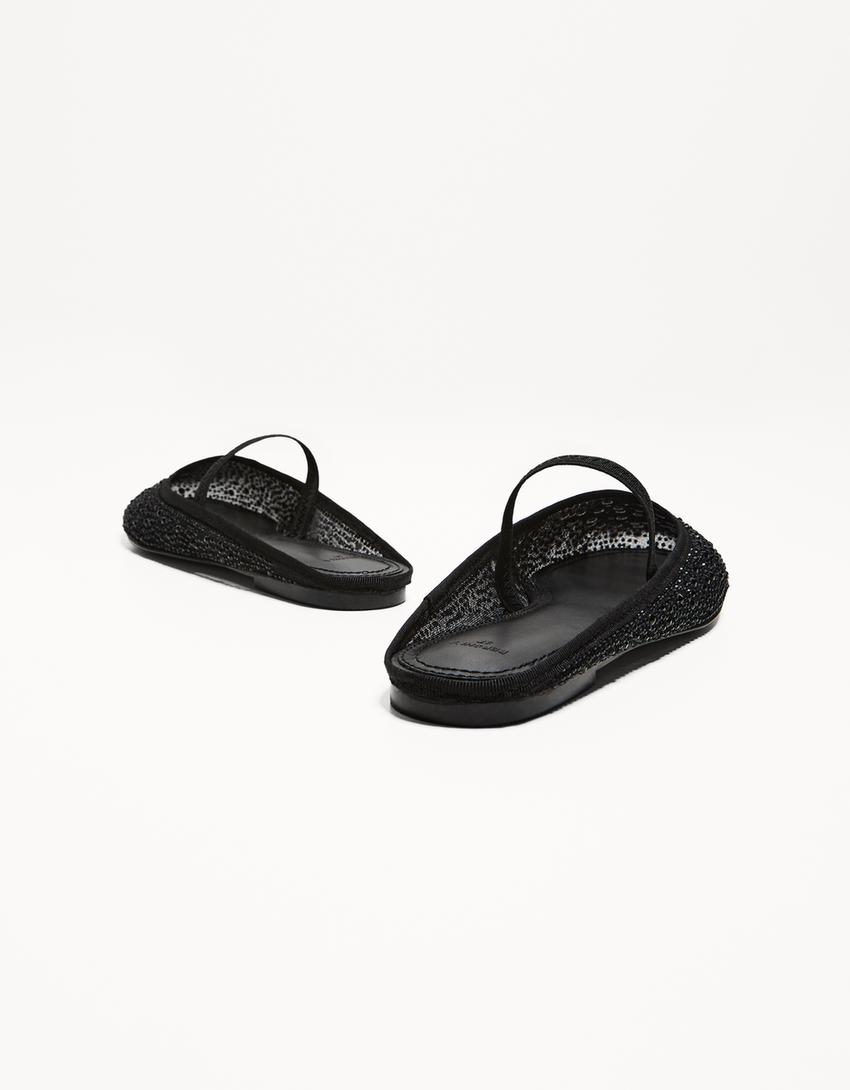 Mesh mule ballet flats-BLACK