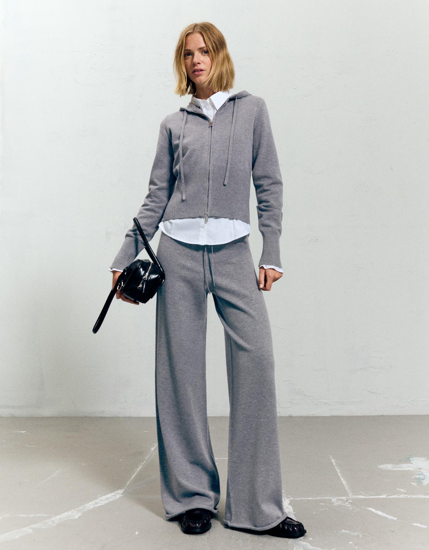 Bershka Pantalón Wide Leg Mujer S Gris