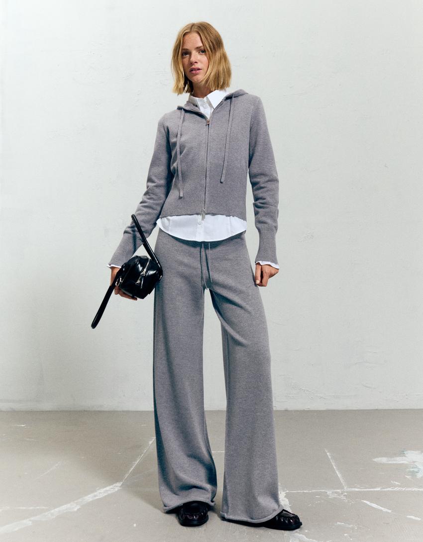 Pantalon wide leg-Gris