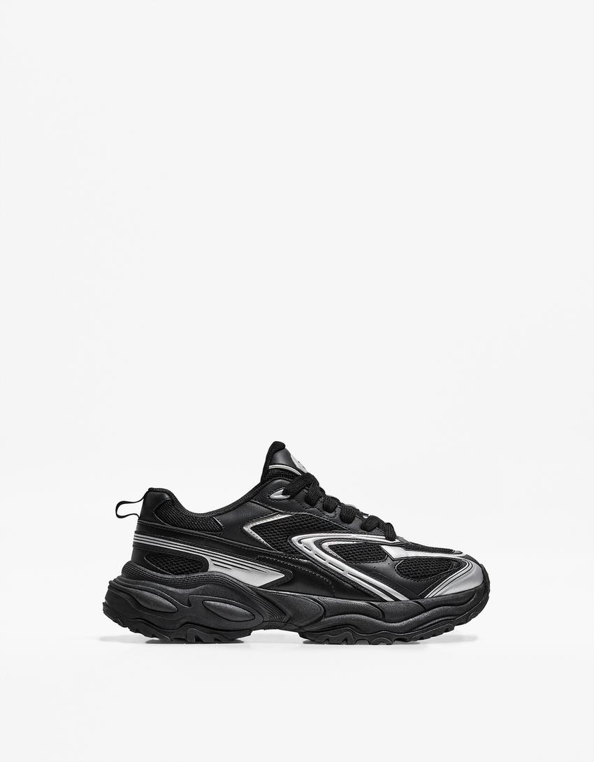 Sneakers met gecombineerde vlakken-Zwart