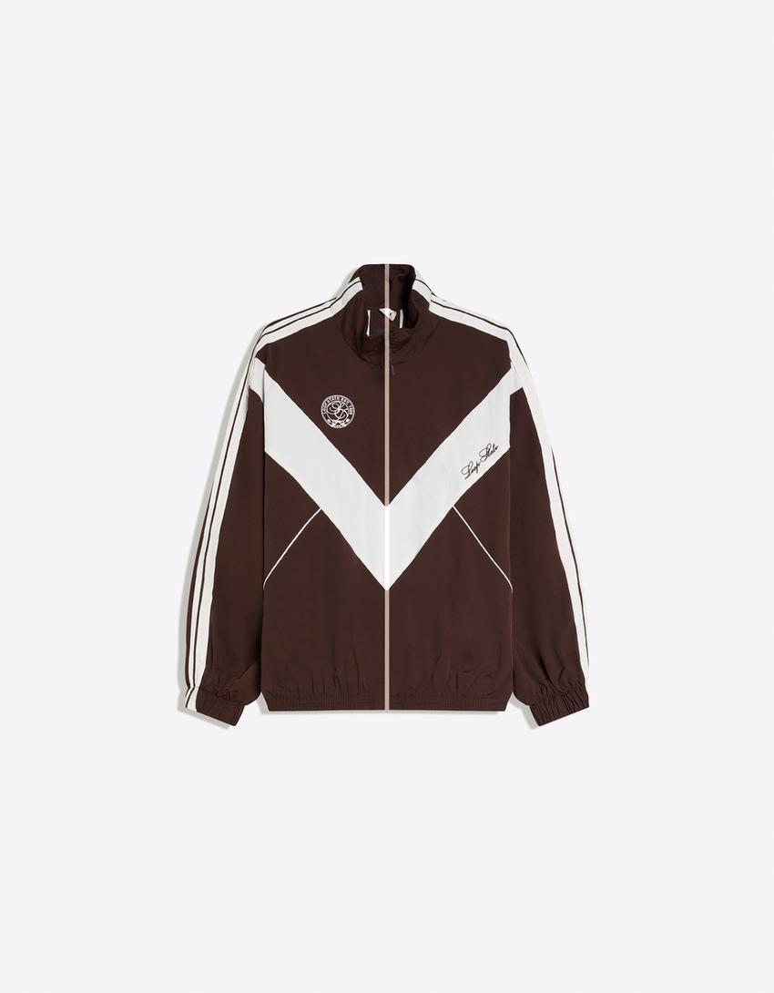 Embroidered technical jacket-Brown