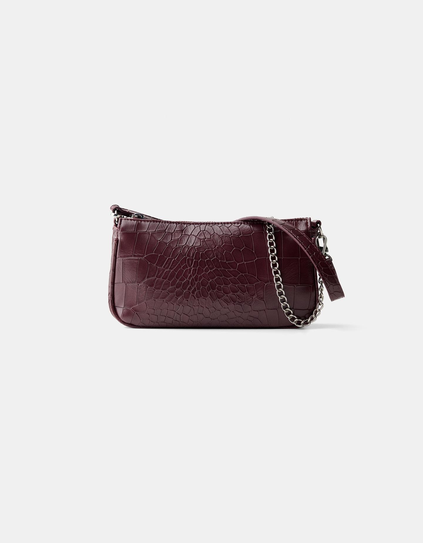 Bershka Bolso Mini Efecto Piel Burdeos Mujer Burdeos