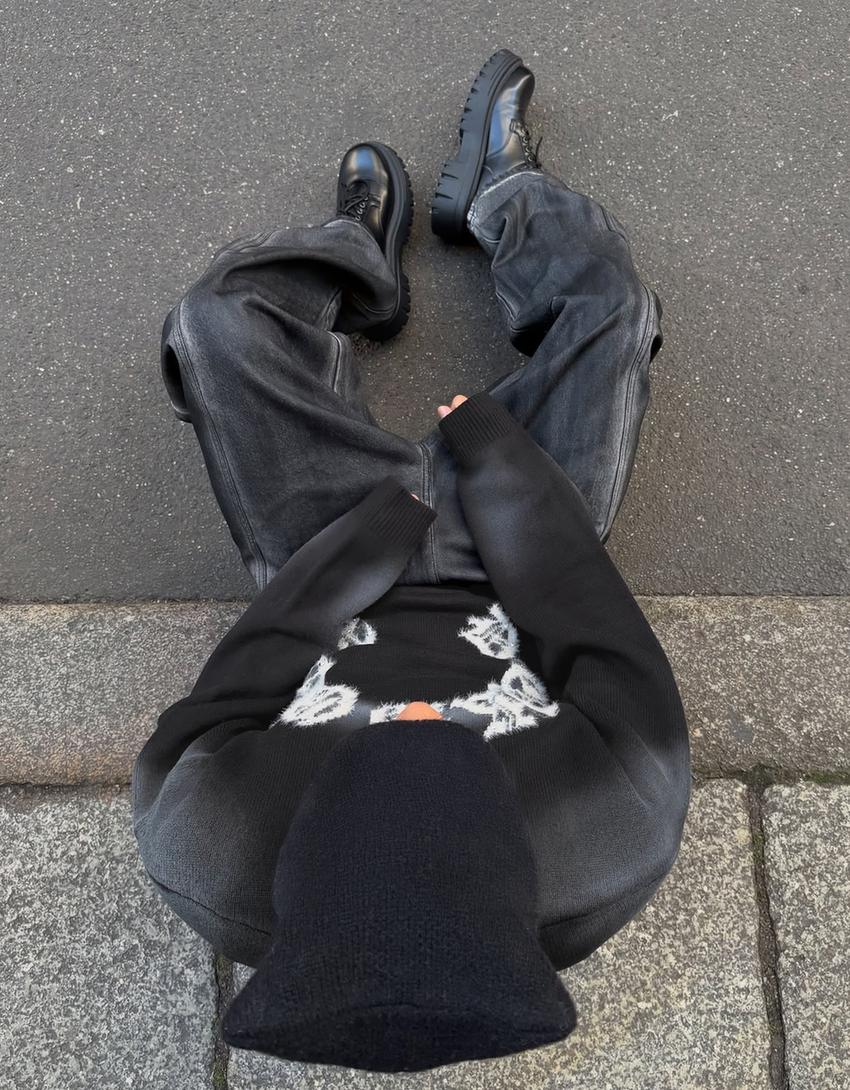 Printed barrel trousers-Black