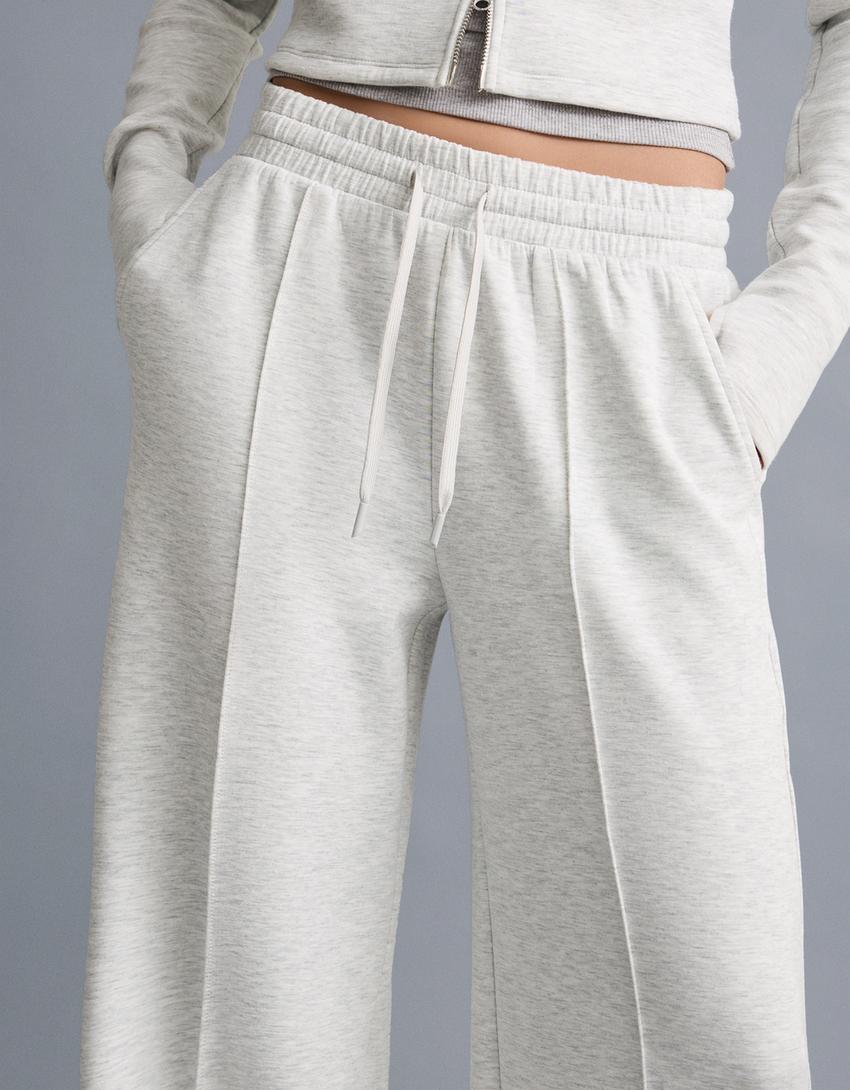 Soft touch wide-leg trousers-Grey