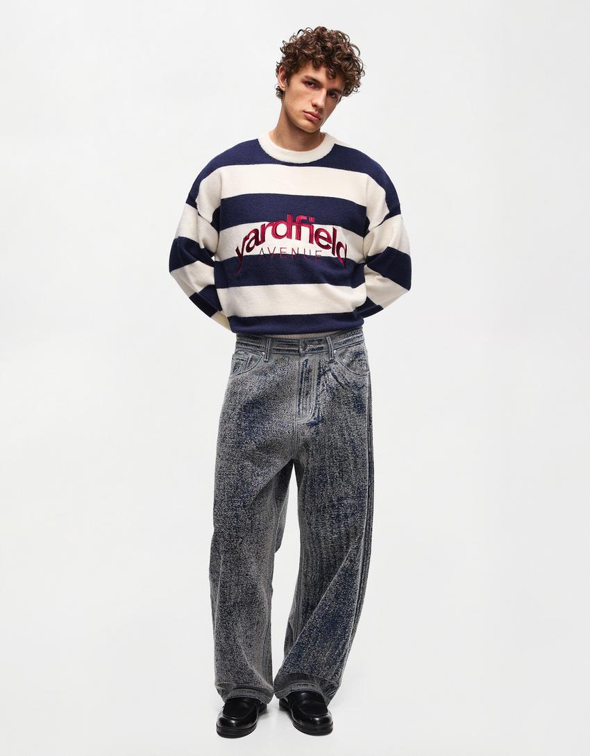 Dokulu baggy fit jean-Açık mavi