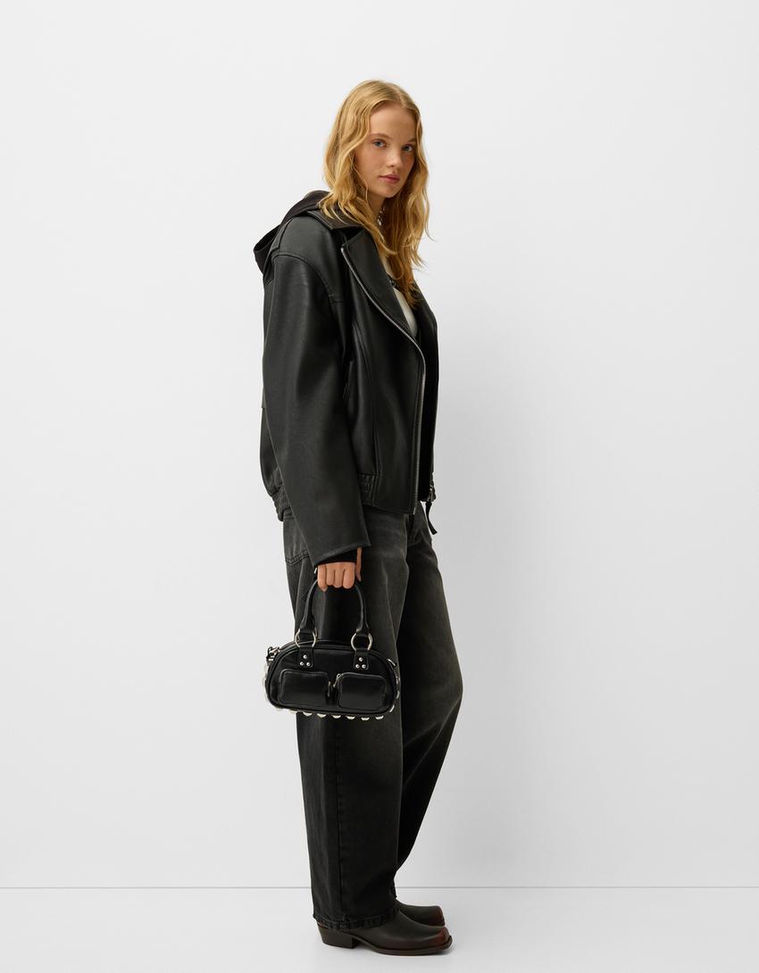Studded mini bowling bag-Black
