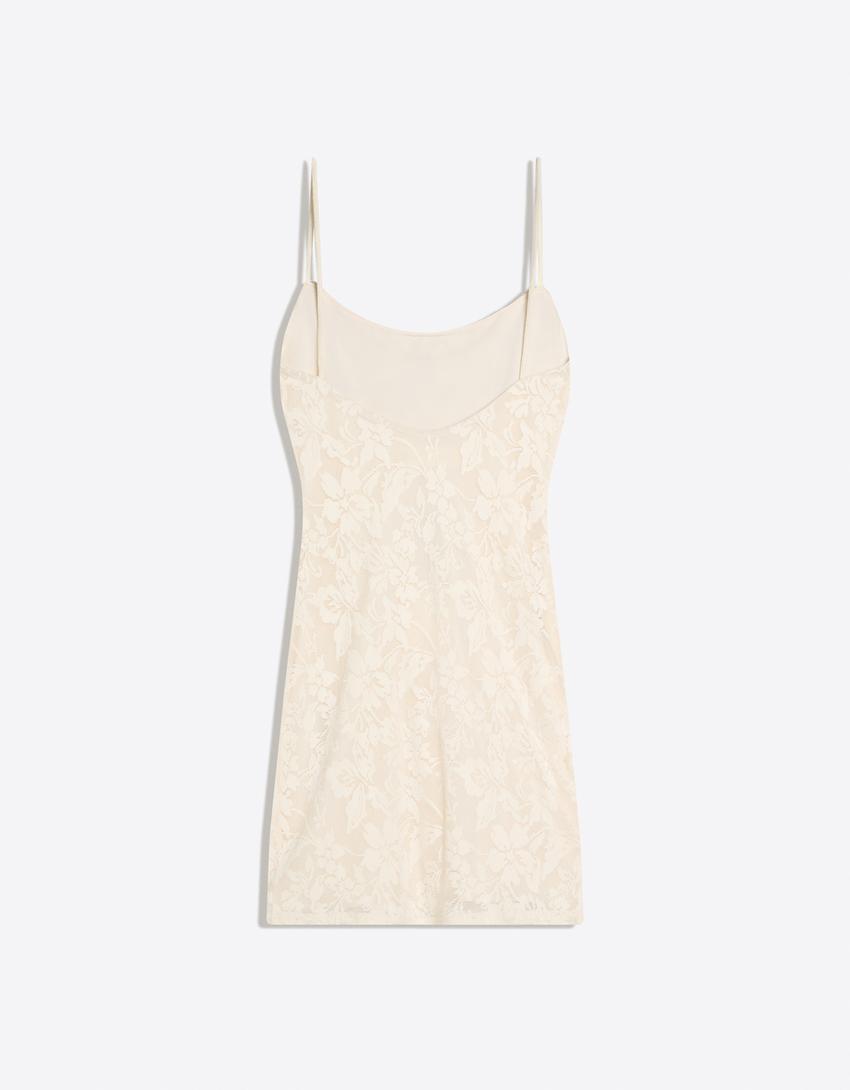 Rustic mini dress-Cream