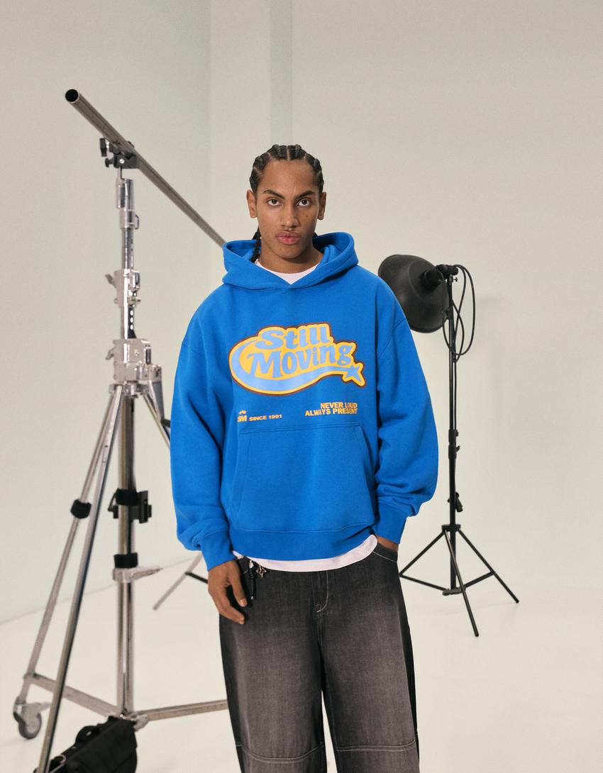 Sweat capuche imprimé-Bleu