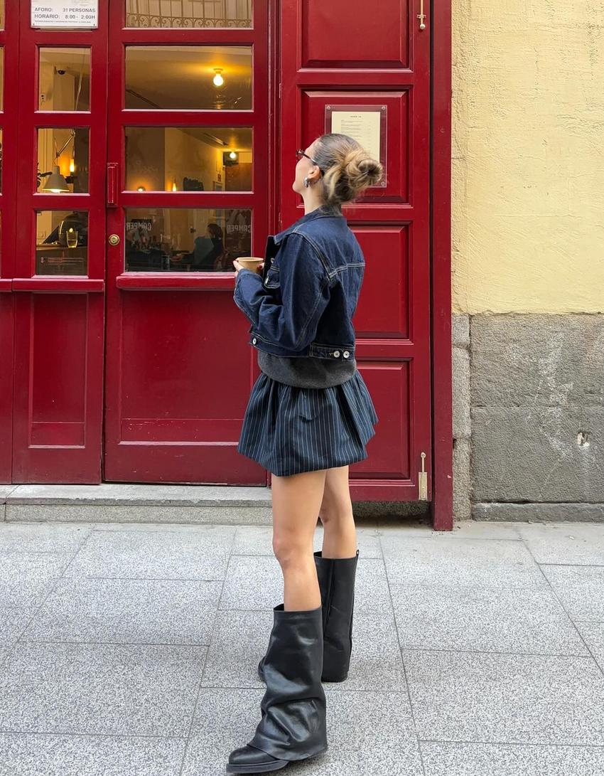 Skrajšana džins jakna-Mornarsko modra