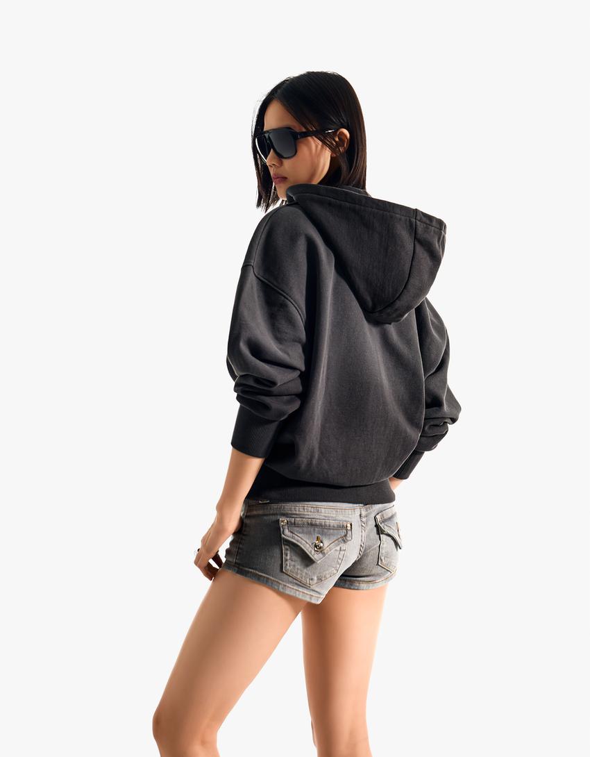 Oversize zip-up hoodie-Dark grey