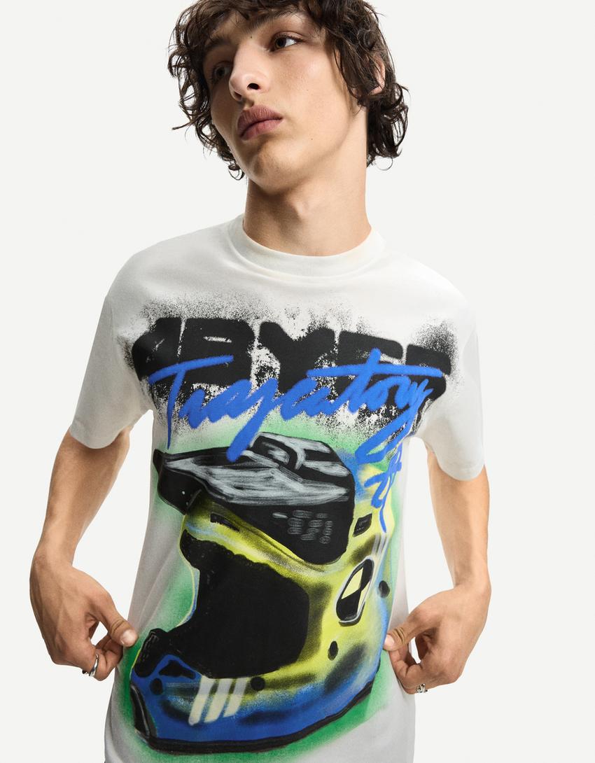 T-shirt manches courtes imprimé-Blanc cassé-2
