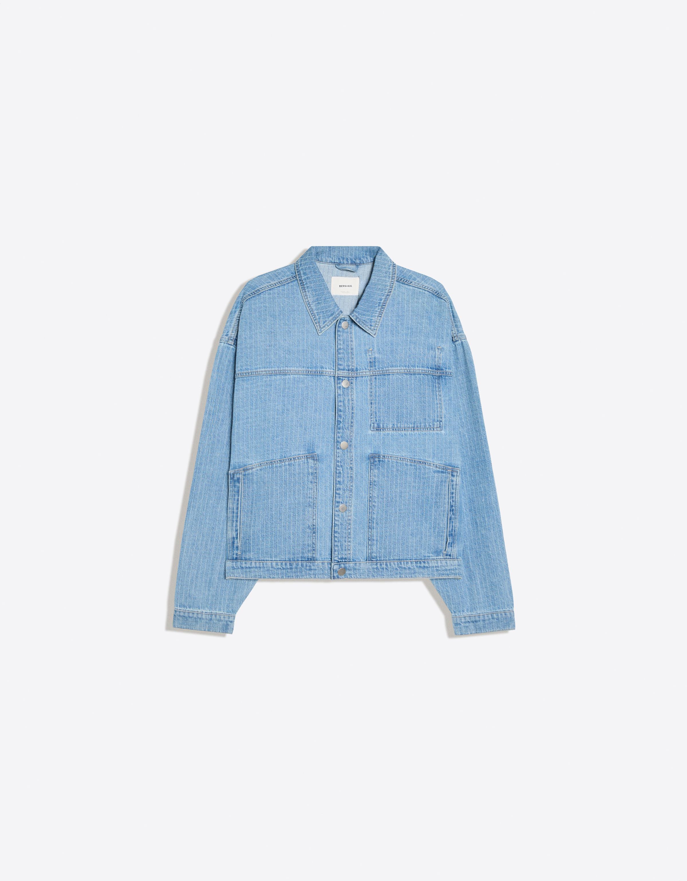 Check texture denim shirt — Light blue