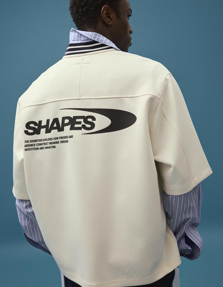 Printed short sleeve boxy fit shirt-Cream