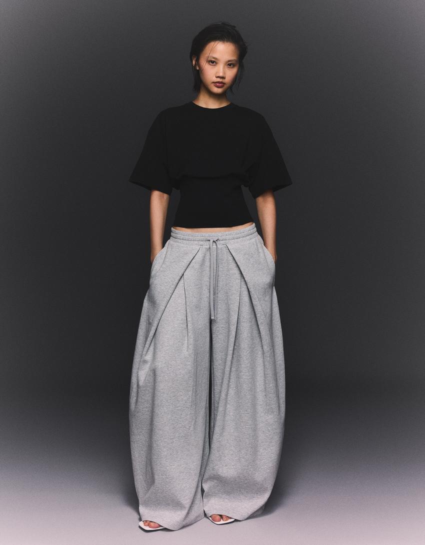 Camiseta manga corta cintura corsé-Negro