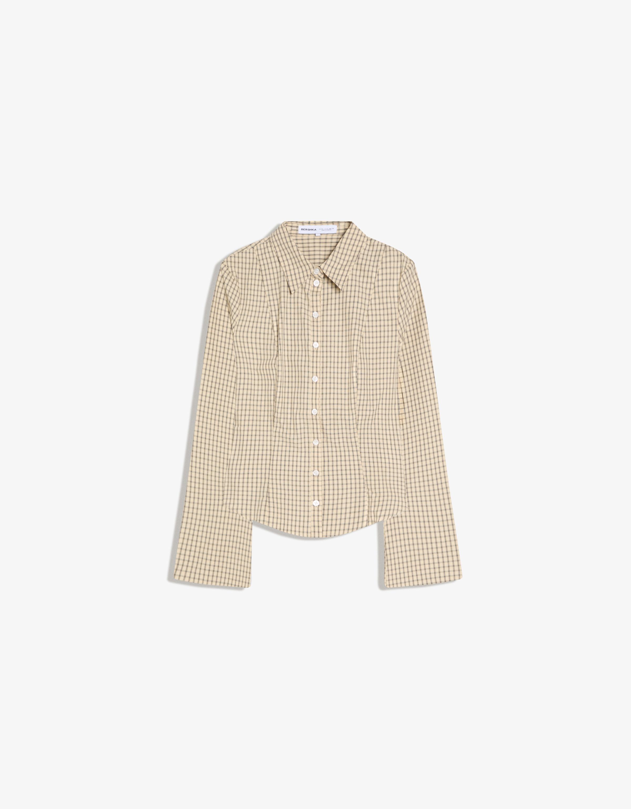 Bershka Figurbetonte Bluse Mit Trompetenärmeln Damen Xs Sandfarbe