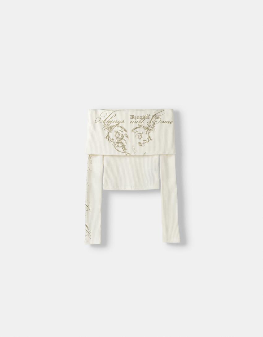 Pull Bardot manches longues broderie-Blanc cassé-4