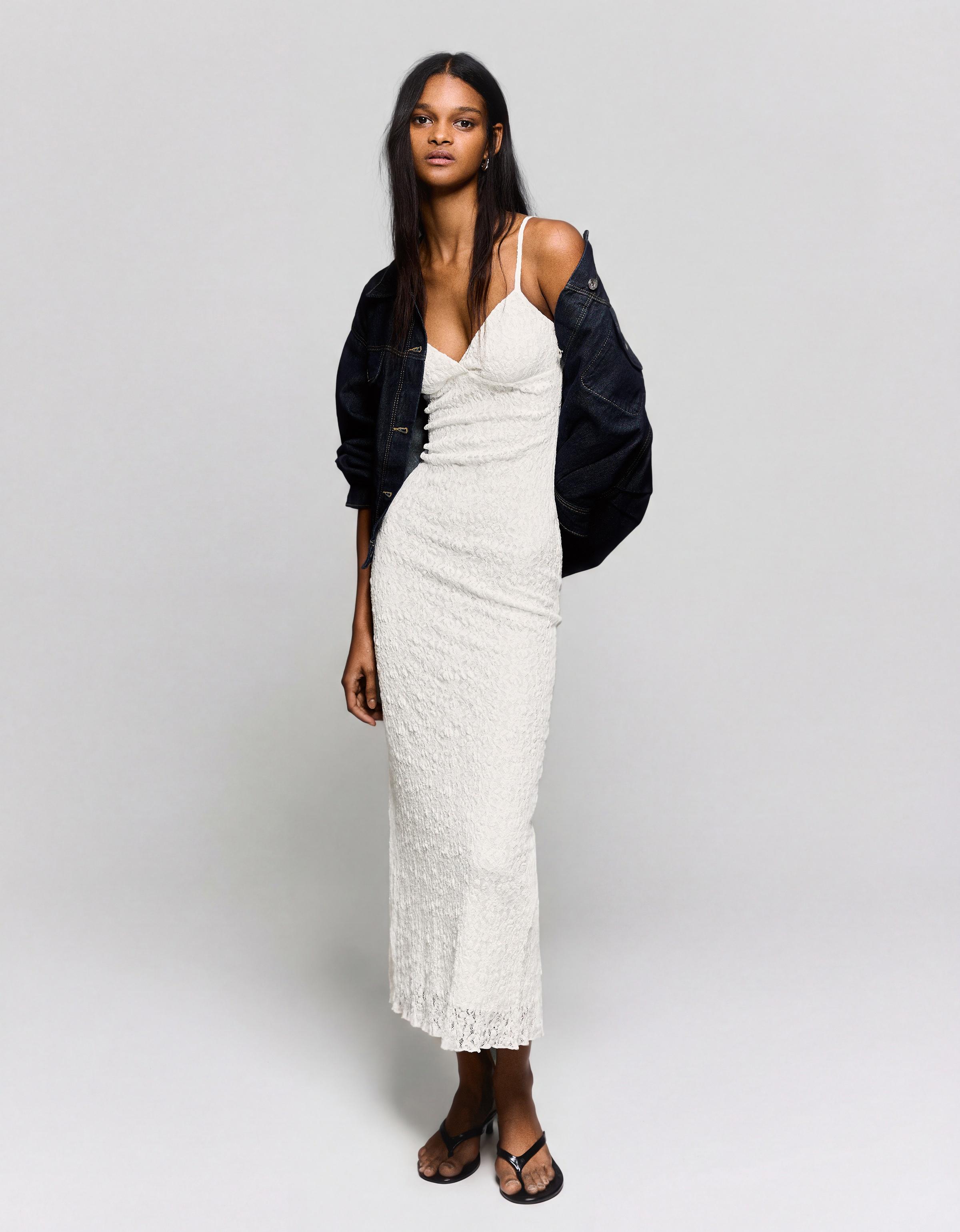 Dantelli askılı midi elbise - Görsel 46