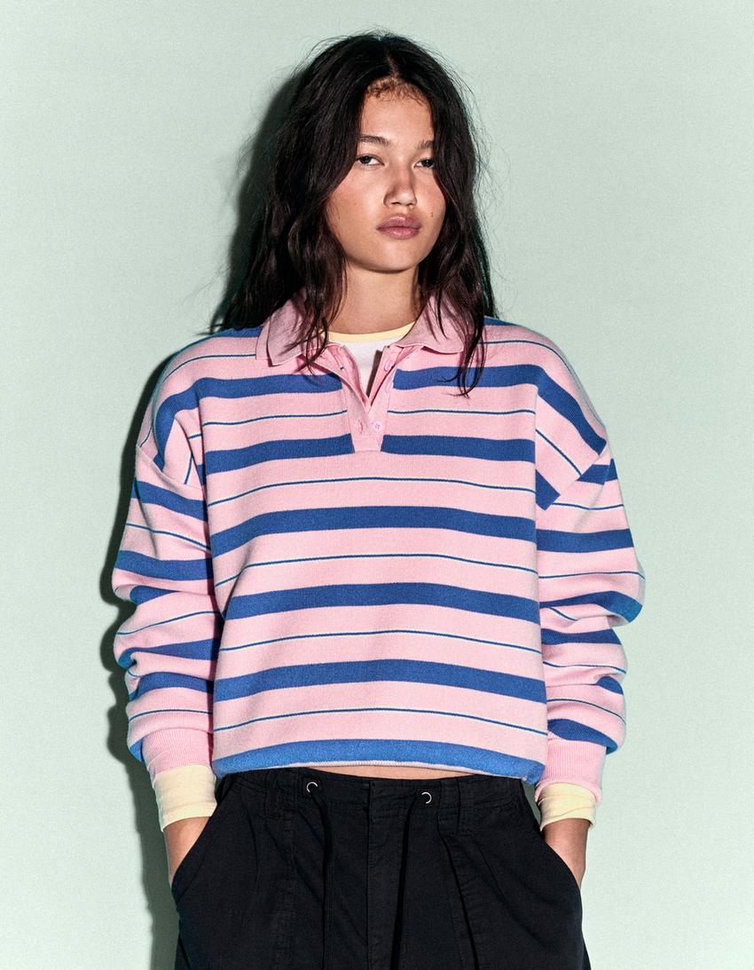 Oversize-Pullover mit Polo-Kragen-Rosa