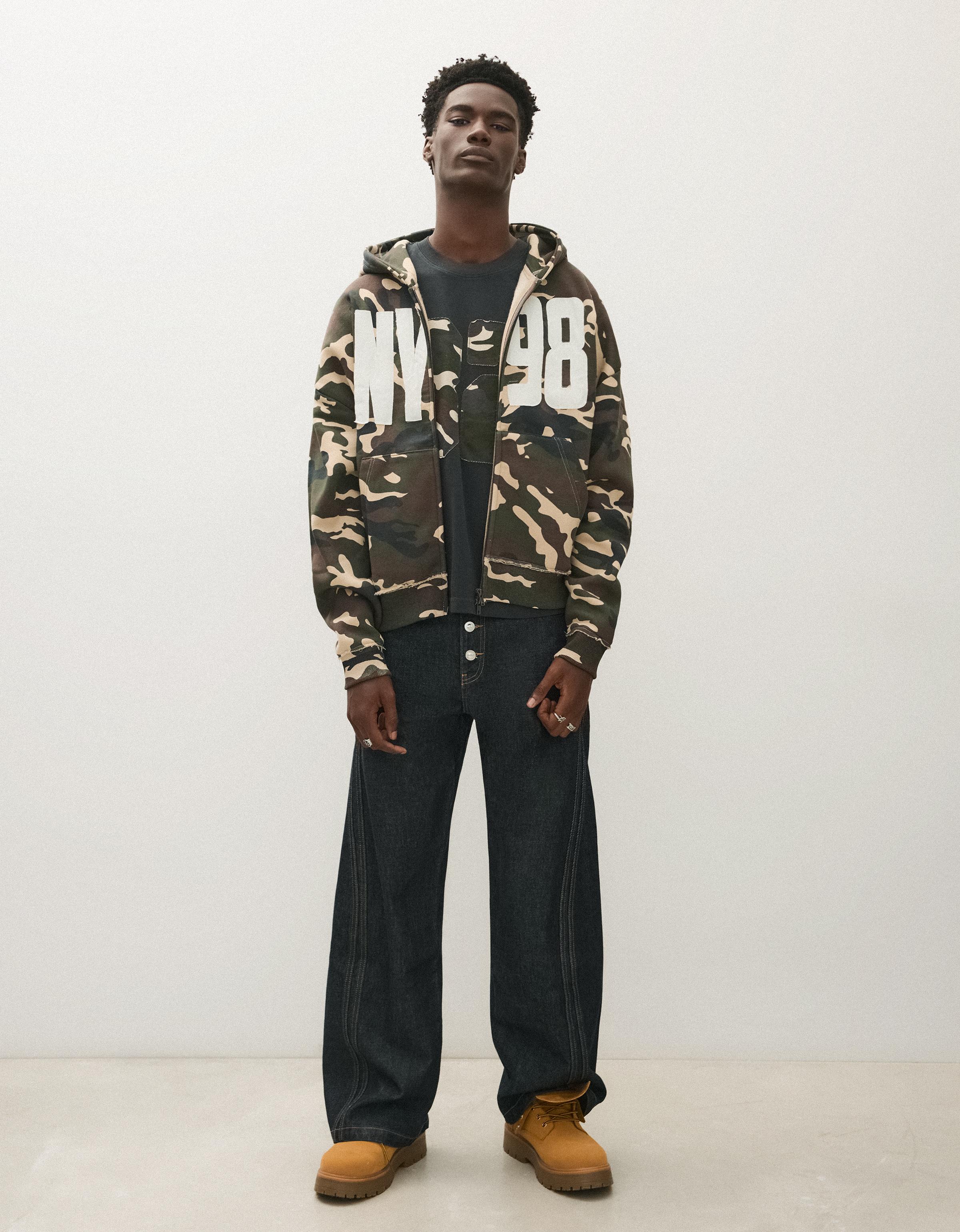Printed zip-up hoodie — Green