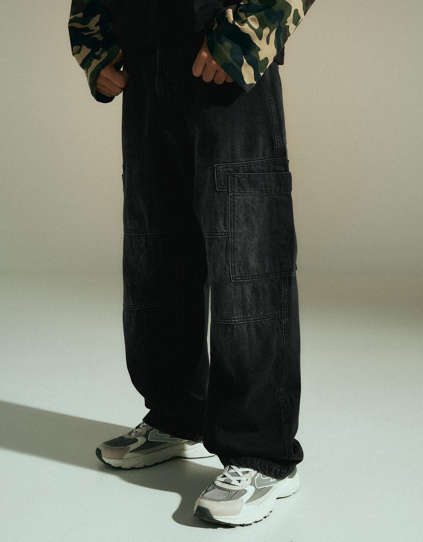 Baggy fit kargo jean-Siyah